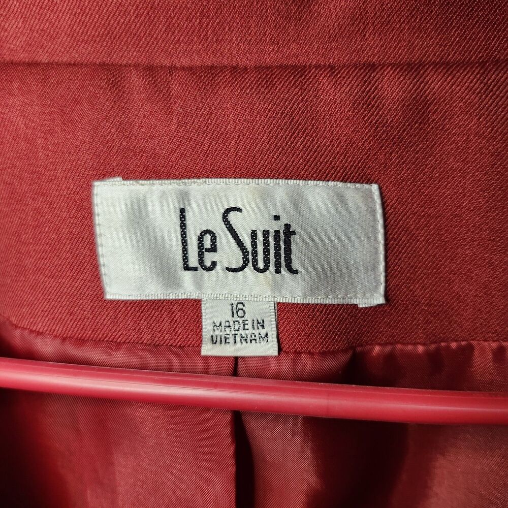 Le Suit Red Blazer Jacket Size 16 XL Cuffed Sleeves Party Office - Picture 5 of 11